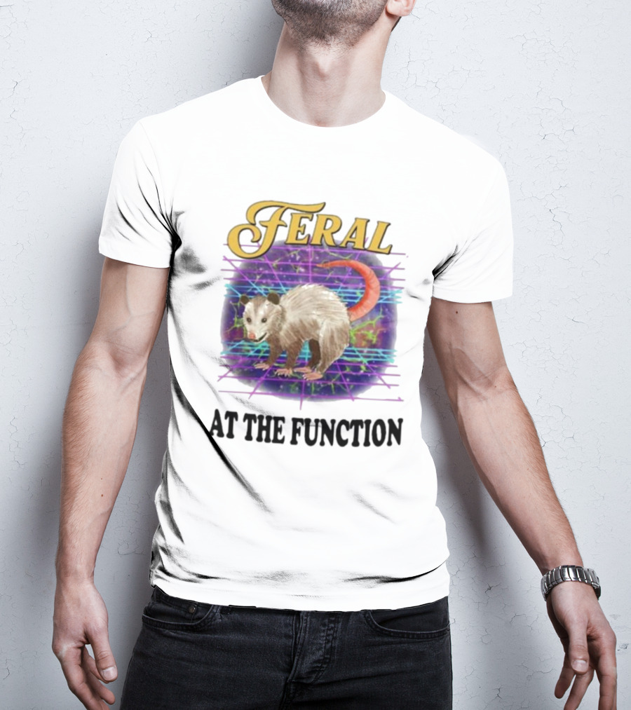 Feral At The Function Retro Possum Neon Grid T-Shirt