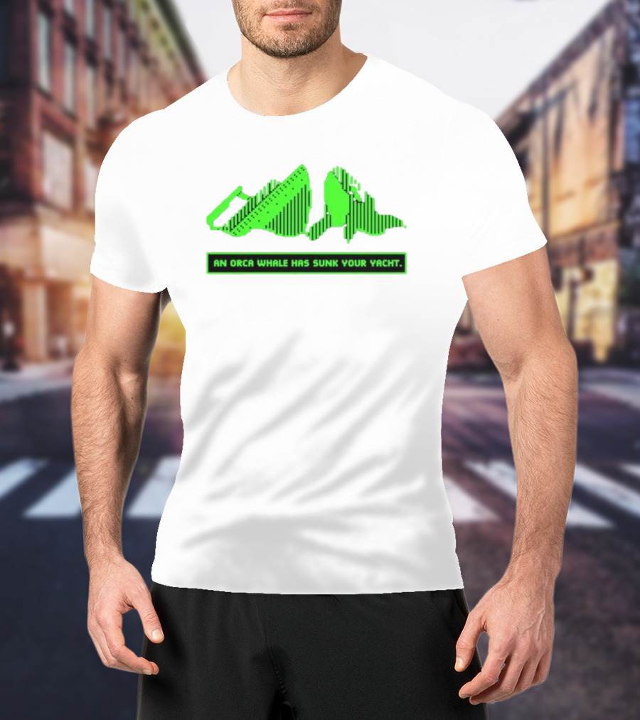 An Orca Whale Has Sunk Your Yacht Green Retro Pixel Art Aaron’s Art Room T-Shirt