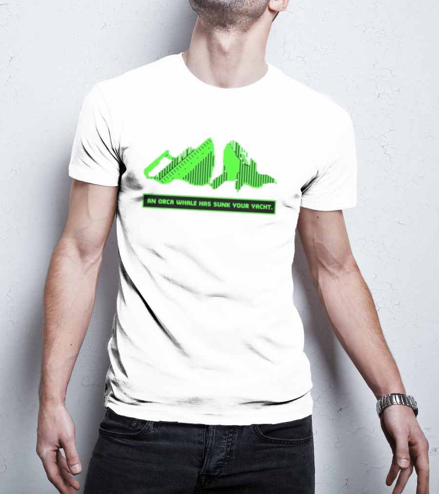 An Orca Whale Has Sunk Your Yacht Green Retro Pixel Art Aaron’s Art Room T-Shirt
