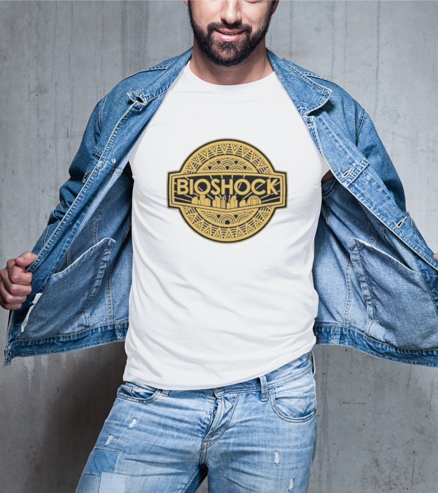 Bioshock Art Deco Golden Emblem With Cityscape T-Shirt