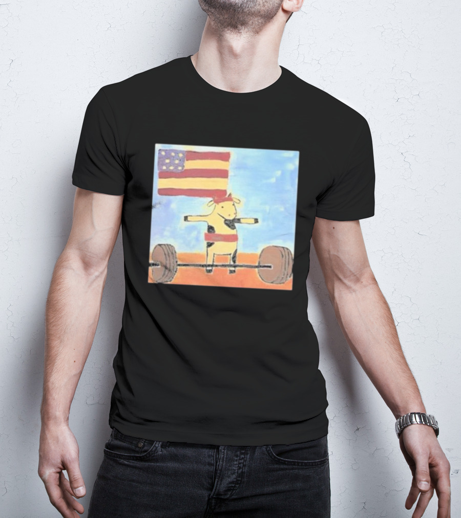 Lean Beef Patty American Flag Deadlifting Cow T-Shirt