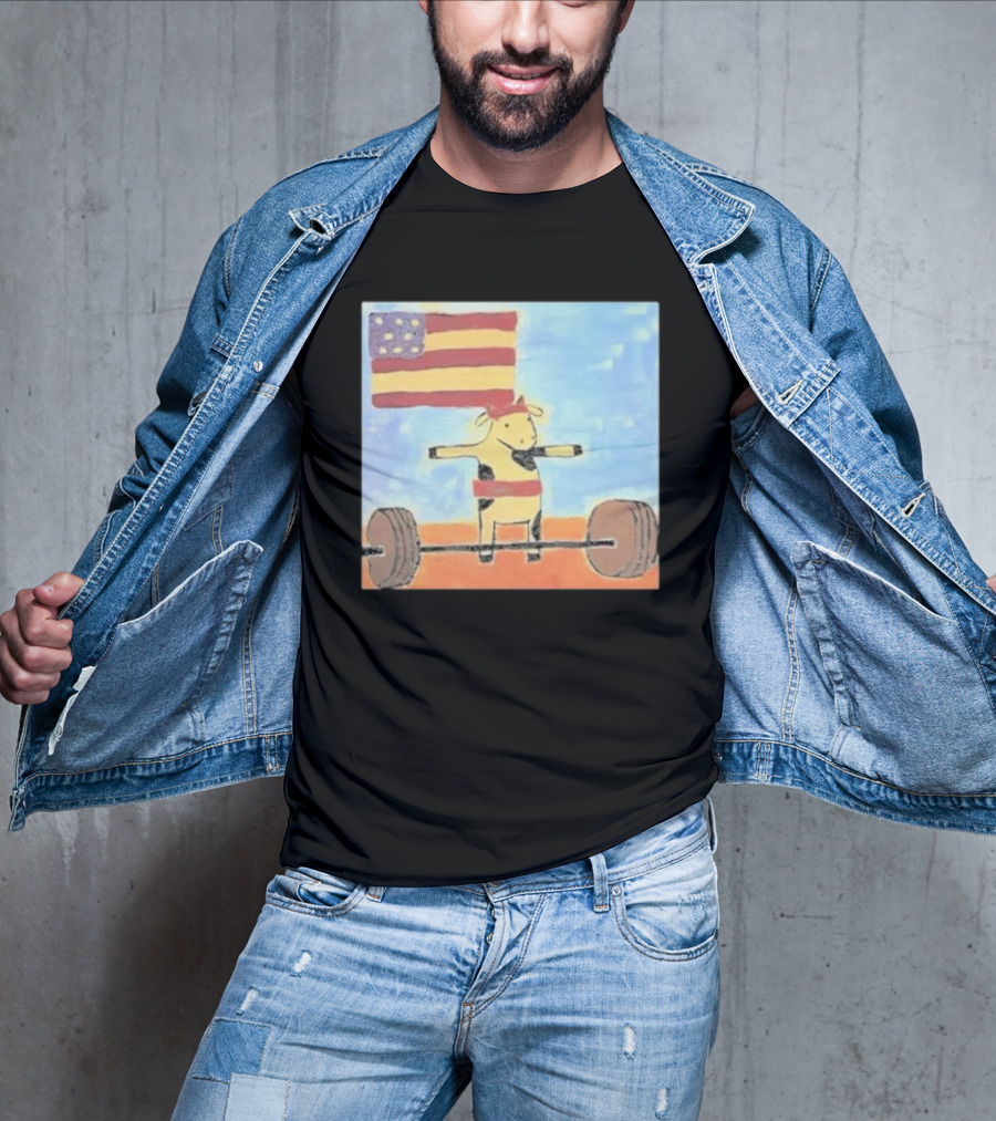 Lean Beef Patty American Flag Deadlifting Cow T-Shirt