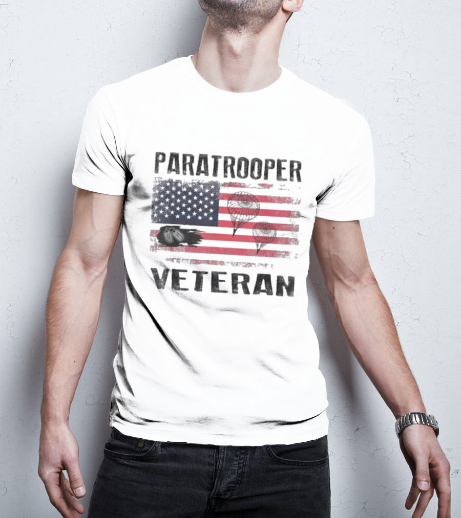 Paratrooper Veteran US Flag Tribute With Airborne T-Shirt