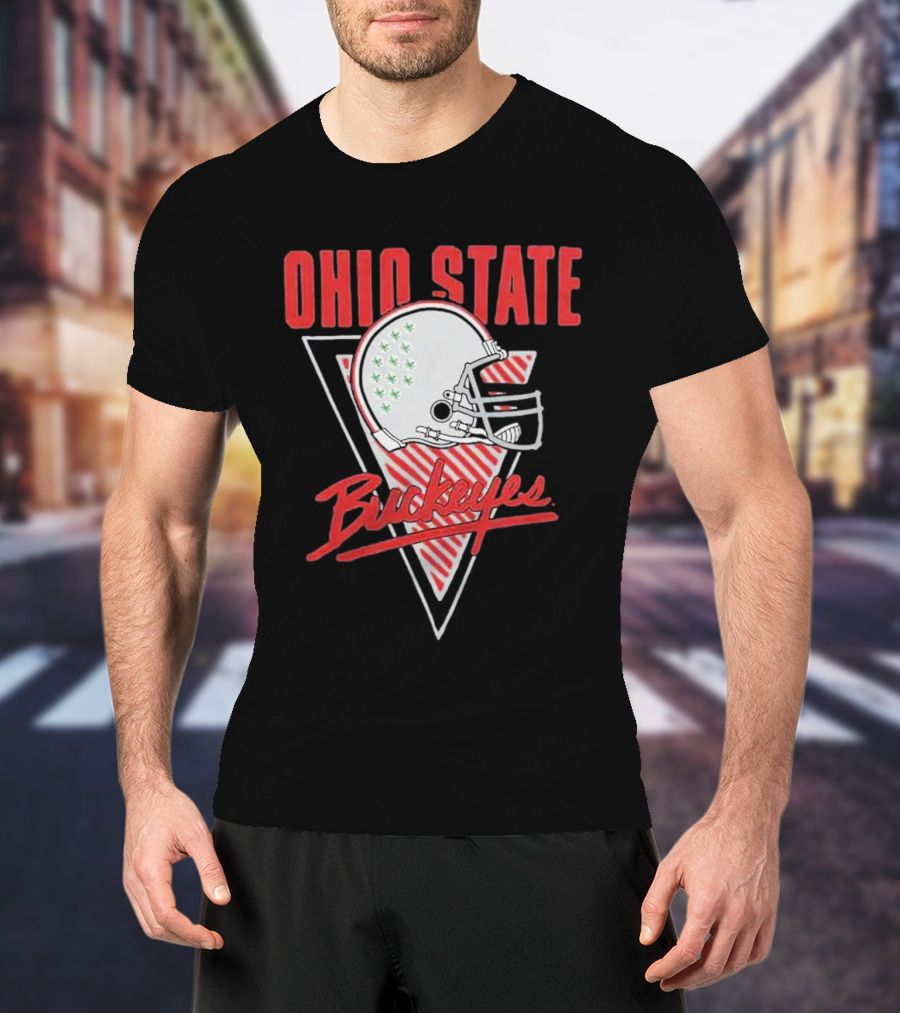 Ohio State Buckeyes Retro Helmet Triangular Background T-Shirt