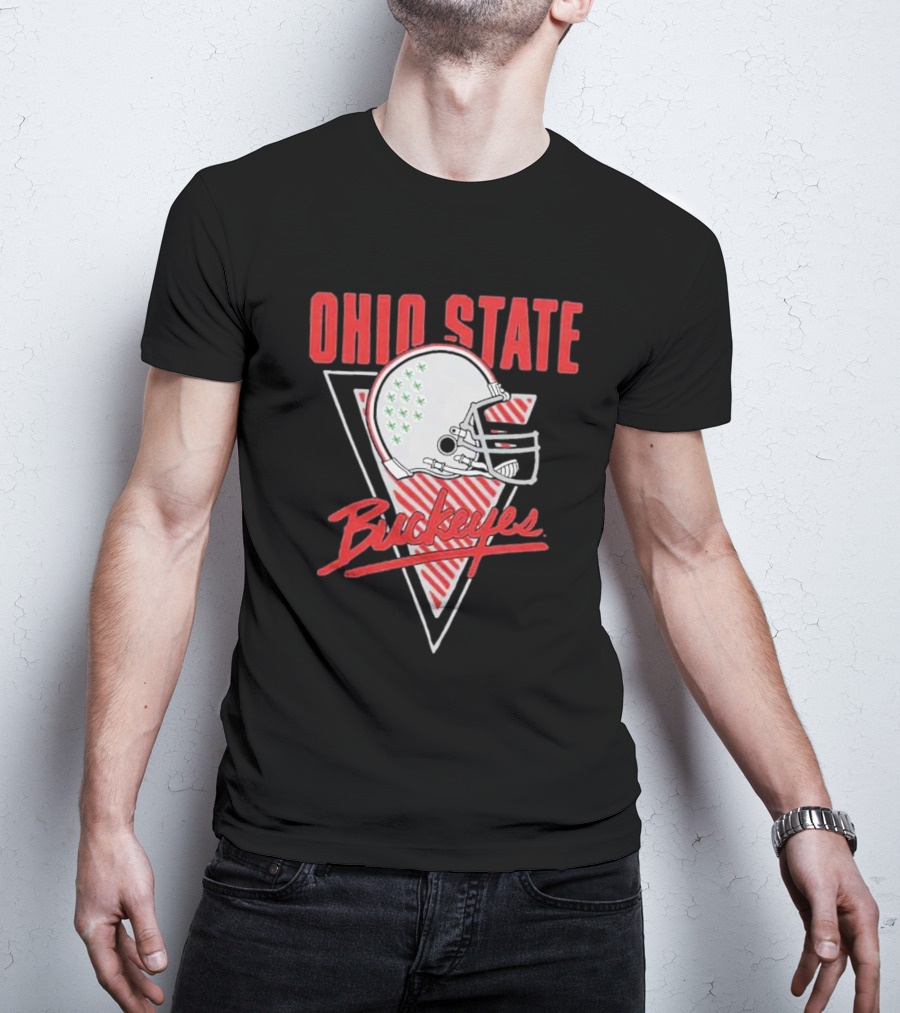 Ohio State Buckeyes Retro Helmet Triangular Background T-Shirt