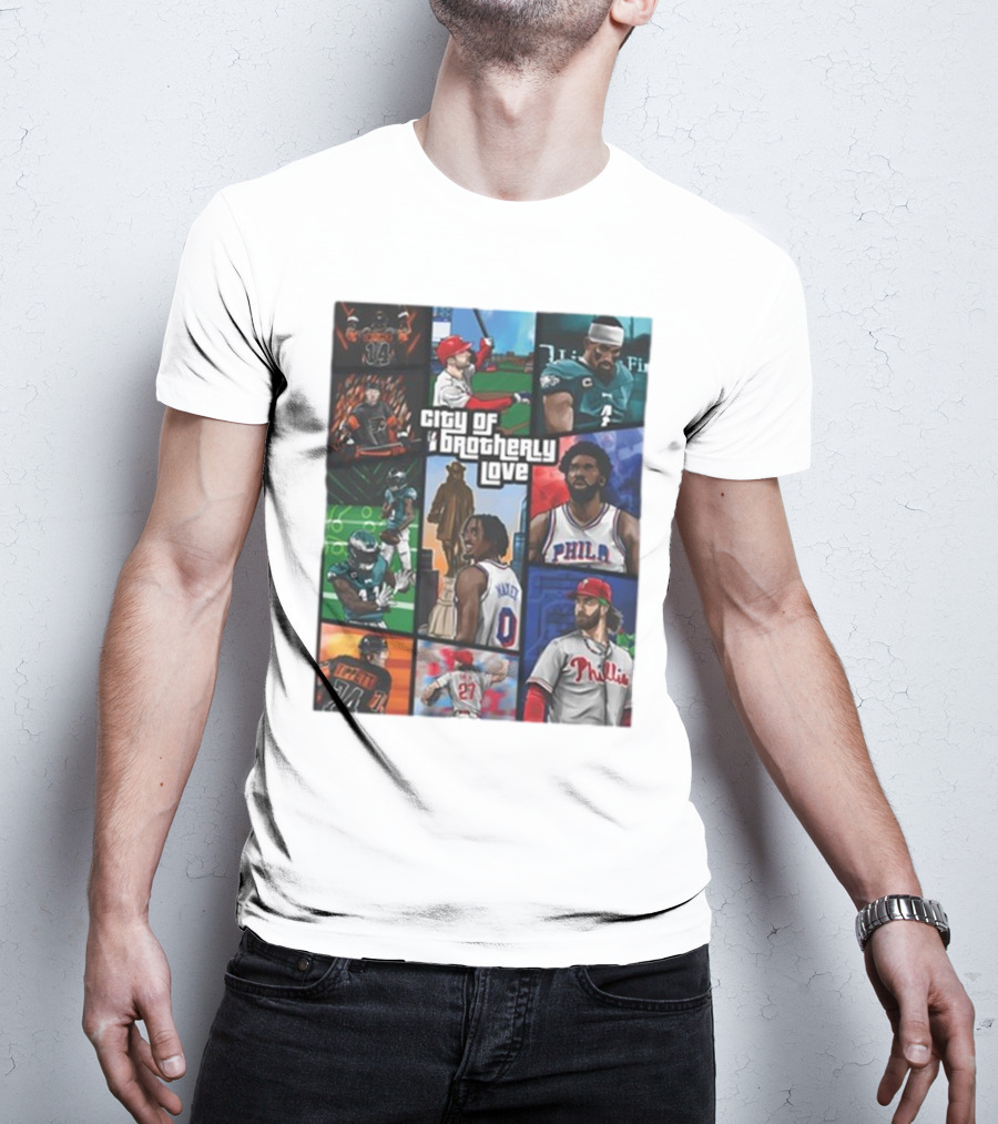 Saramart Gta X Philly Eagles Sixers Phillies City Of Brotherly Love T-Shirt