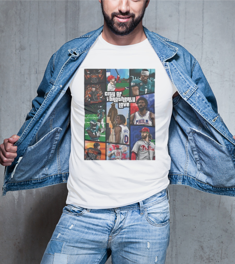 Saramart Gta X Philly Eagles Sixers Phillies City Of Brotherly Love T-Shirt