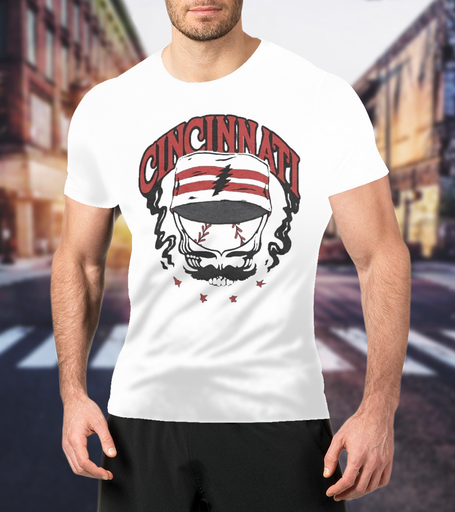 Cincinnati Reds Grateful Dead Skull Collaboration T-Shirt