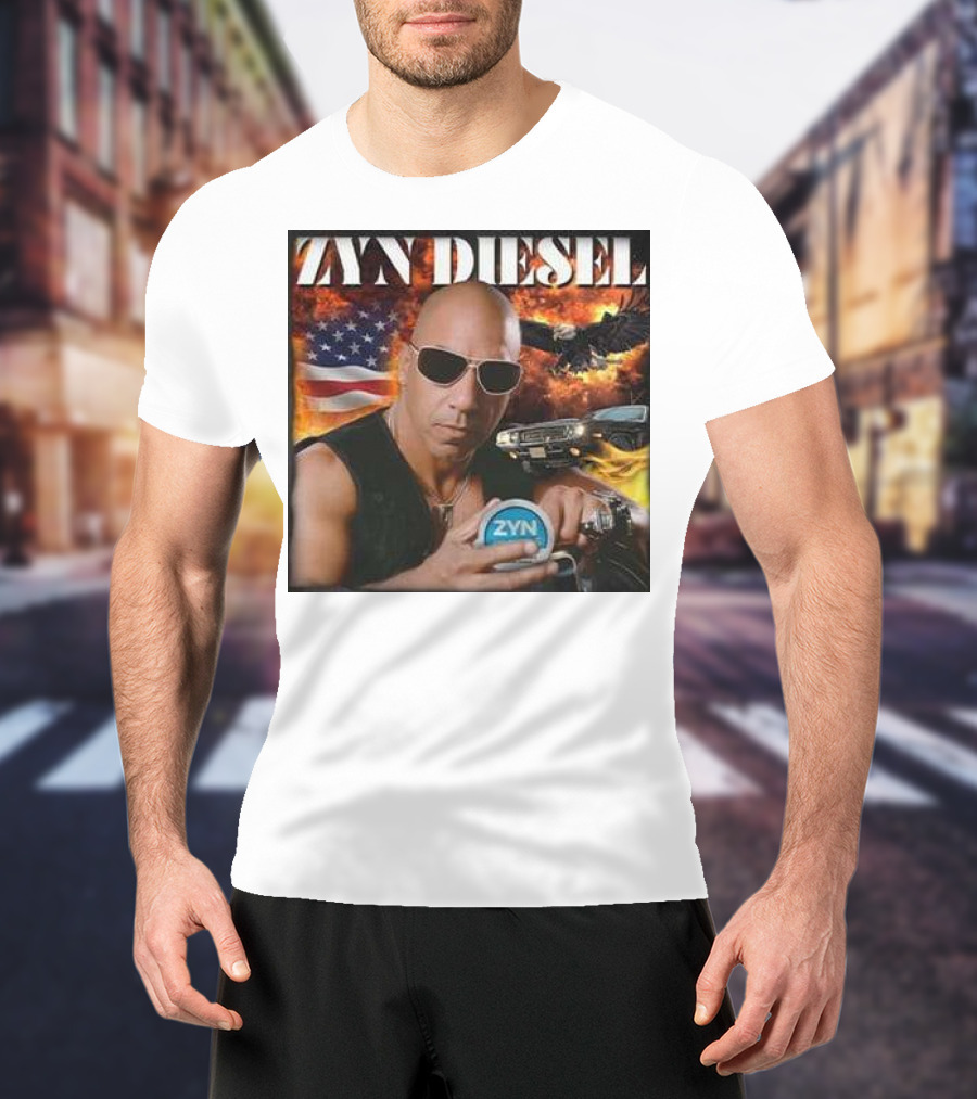 Zyn Diesel American Bald Eagle And Muscle Car Background T-Shirt