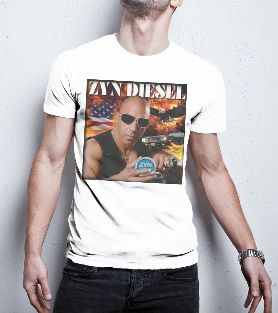 Zyn Diesel American Bald Eagle And Muscle Car Background T-Shirt