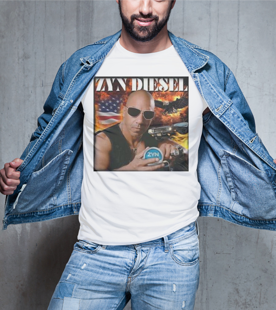 Zyn Diesel American Bald Eagle And Muscle Car Background T-Shirt