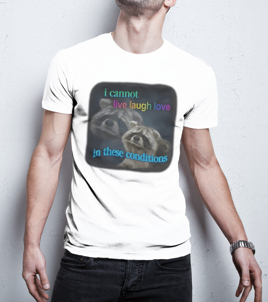 I Cannot Live Laugh Love In These Conditions Raccoon Duo Reality Check T-Shirt