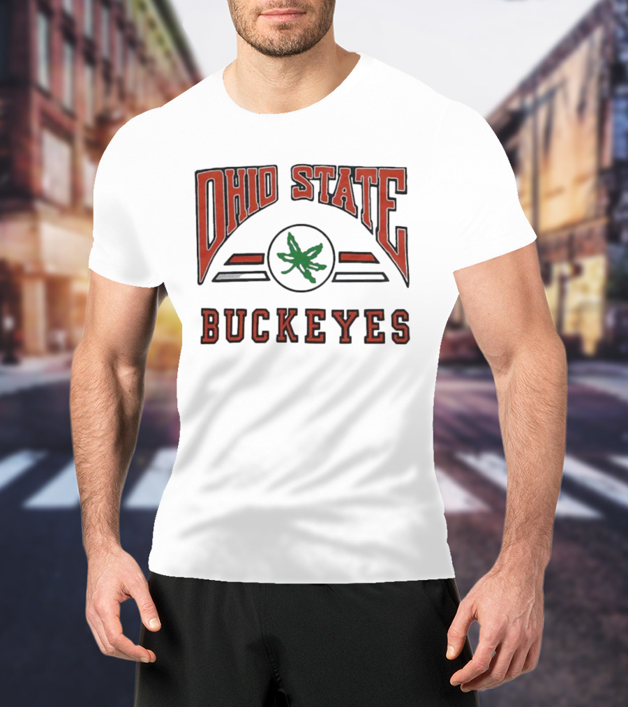 Ohio State Buckeyes Arch With Green Leaf T-Shirt