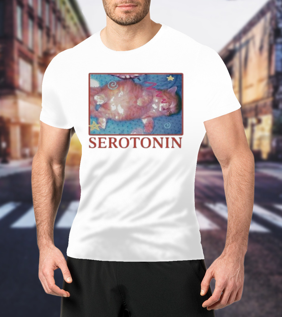K45ink Serotonin Cat With Stars And Spirals T-Shirt