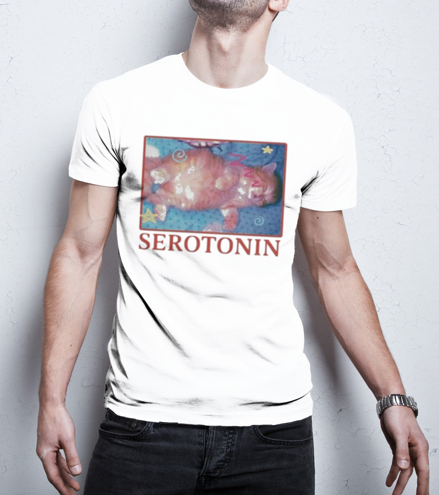 K45ink Serotonin Cat With Stars And Spirals T-Shirt