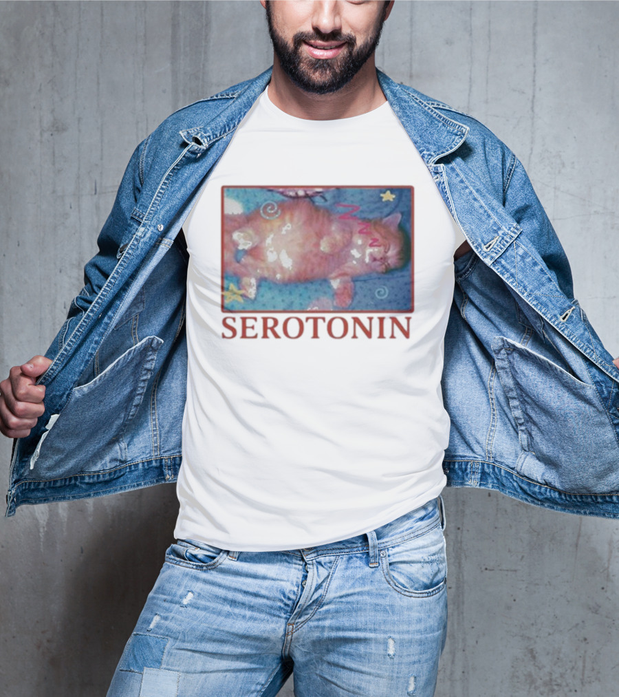 K45ink Serotonin Cat With Stars And Spirals T-Shirt