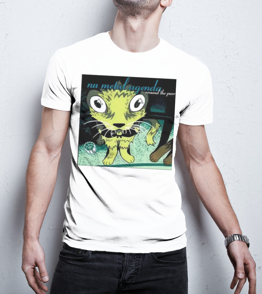 Nu Metal Agenda Around The Purr Feline Illustration With Swirling Colors And Bold Letters T-Shirt