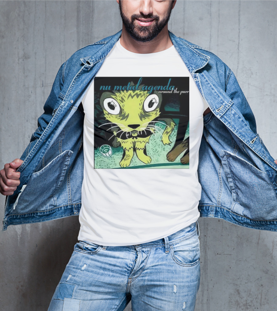 Nu Metal Agenda Around The Purr Feline Illustration With Swirling Colors And Bold Letters T-Shirt