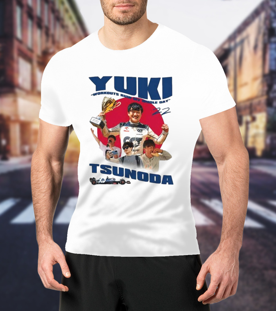 Yuki Tsunoda Victory Celebration With Racing Imagery And Text 'Run My Whole Day 22' T-Shirt