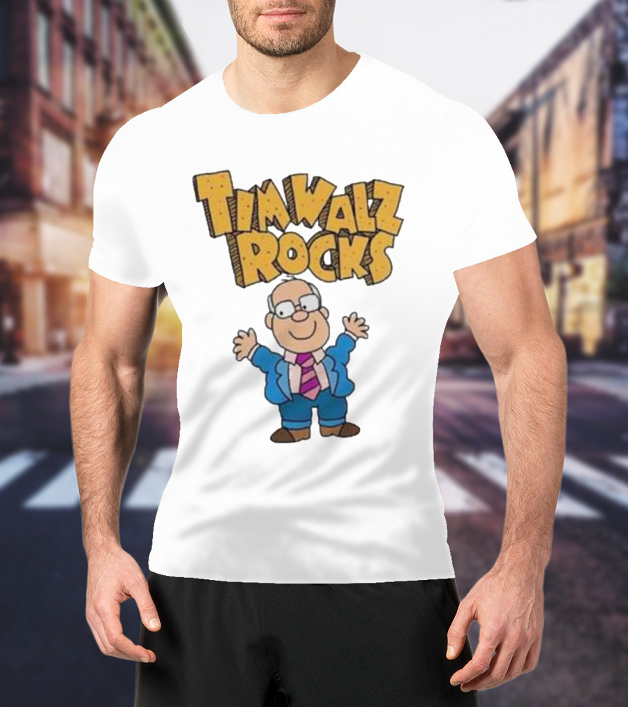 Tim Walz Rocks Cartoon Character In Tie And Suit T-Shirt
