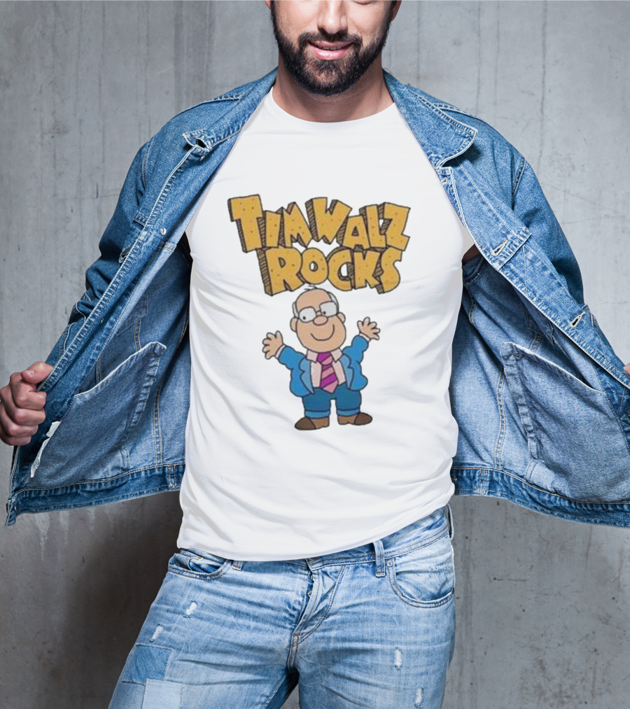 Tim Walz Rocks Cartoon Character In Tie And Suit T-Shirt