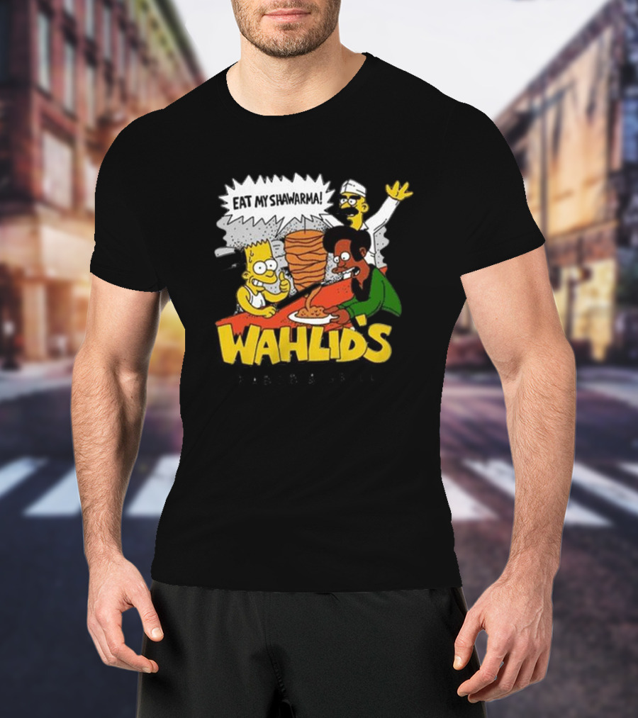 Eat My Shawarma Wahlid's Kabob And Grill Comic Style Characters T-Shirt
