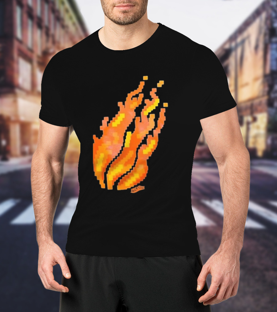 Fire Pixel Flame McLovin Burn Sunset Pixels T-Shirt