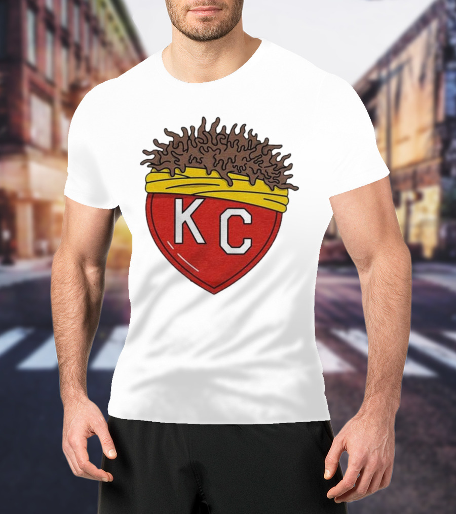KC Franchise Heart Emblem With Brown Hair And Yellow Band T-Shirt