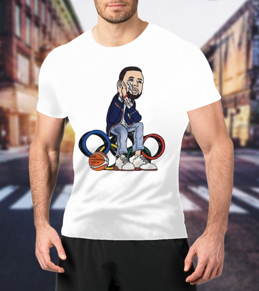 Steph Curry Basketball Olympic Rings Night Night Paris T-Shirt