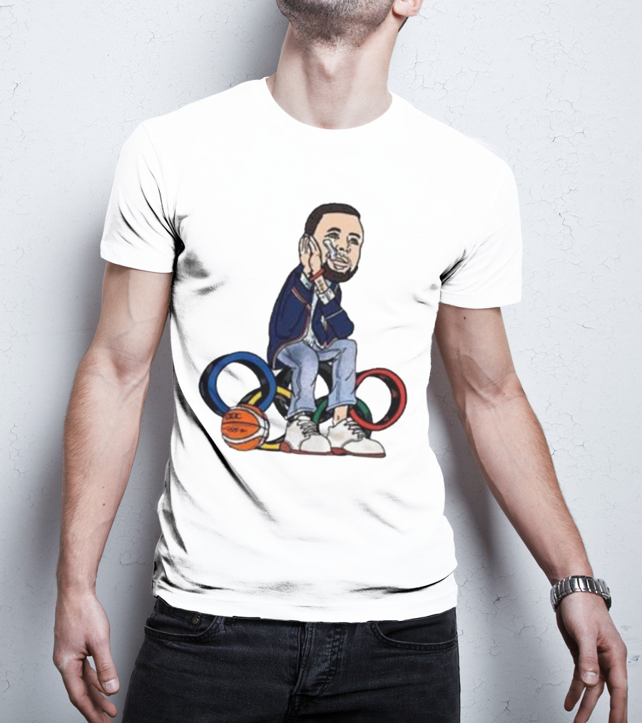 Steph Curry Basketball Olympic Rings Night Night Paris T-Shirt