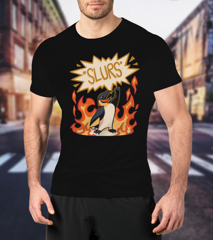 Helluva Boss Penguin Flames Slurs Speech Bubble T-Shirt