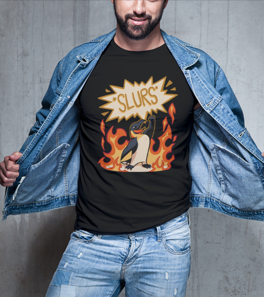 Helluva Boss Penguin Flames Slurs Speech Bubble T-Shirt