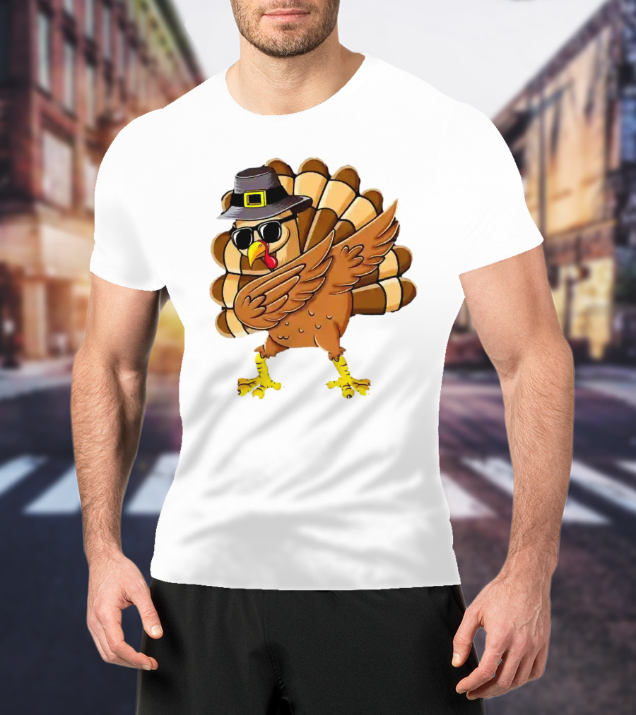 Dabbing Turkey Thanksgiving Day Pilgrim Hat Funny Dab T-Shirt