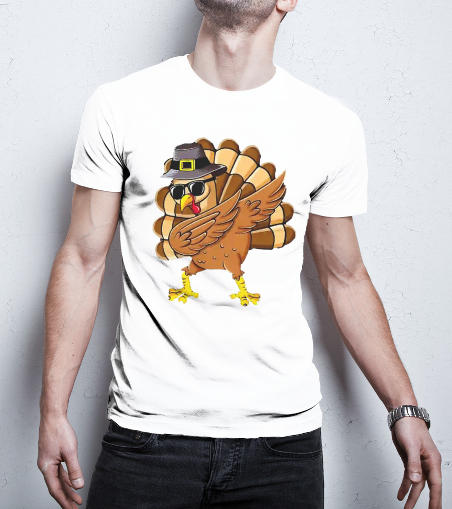 Dabbing Turkey Thanksgiving Day Pilgrim Hat Funny Dab T-Shirt