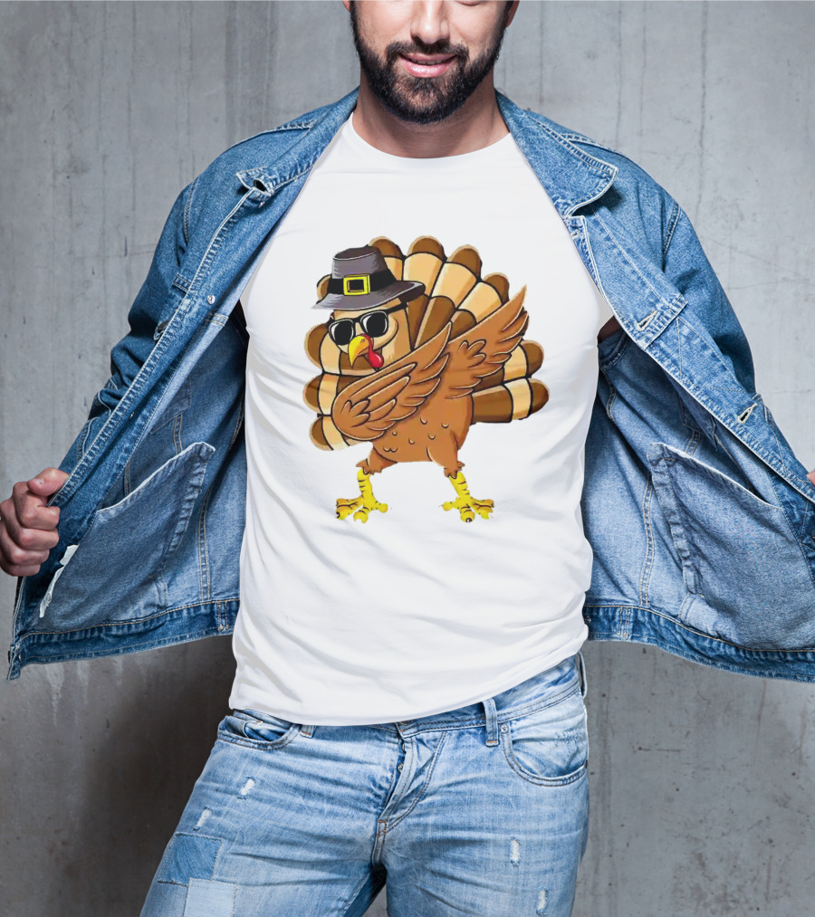Dabbing Turkey Thanksgiving Day Pilgrim Hat Funny Dab T-Shirt