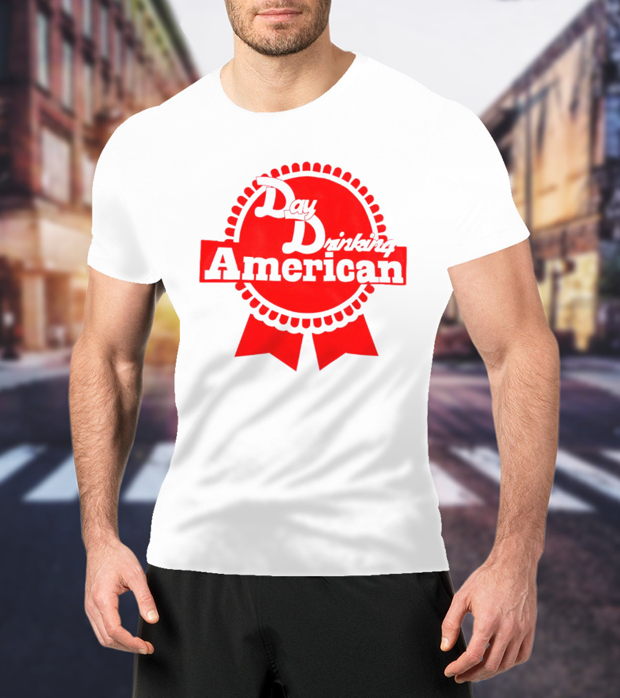 Day Drinking American Red Ribbon Badge T-Shirt