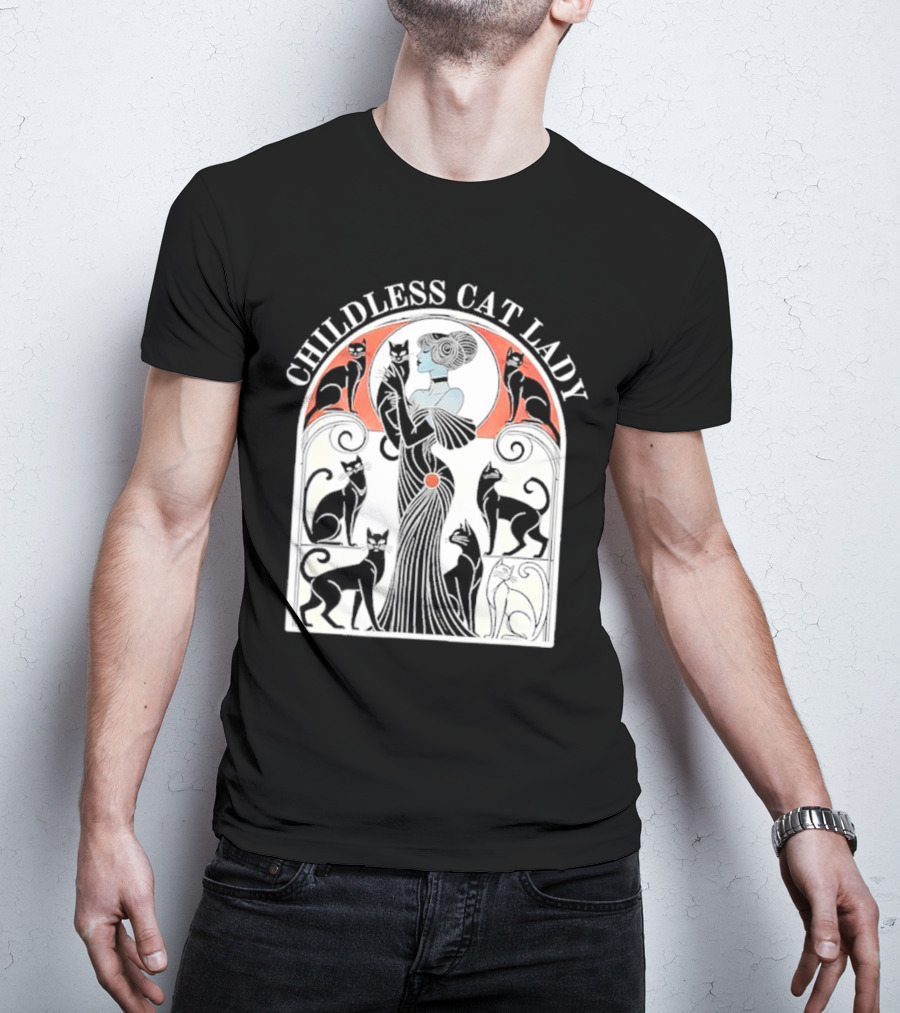 CHILDLESS CAT LADY Deco Style With Elegant Cats And Lady T-Shirt