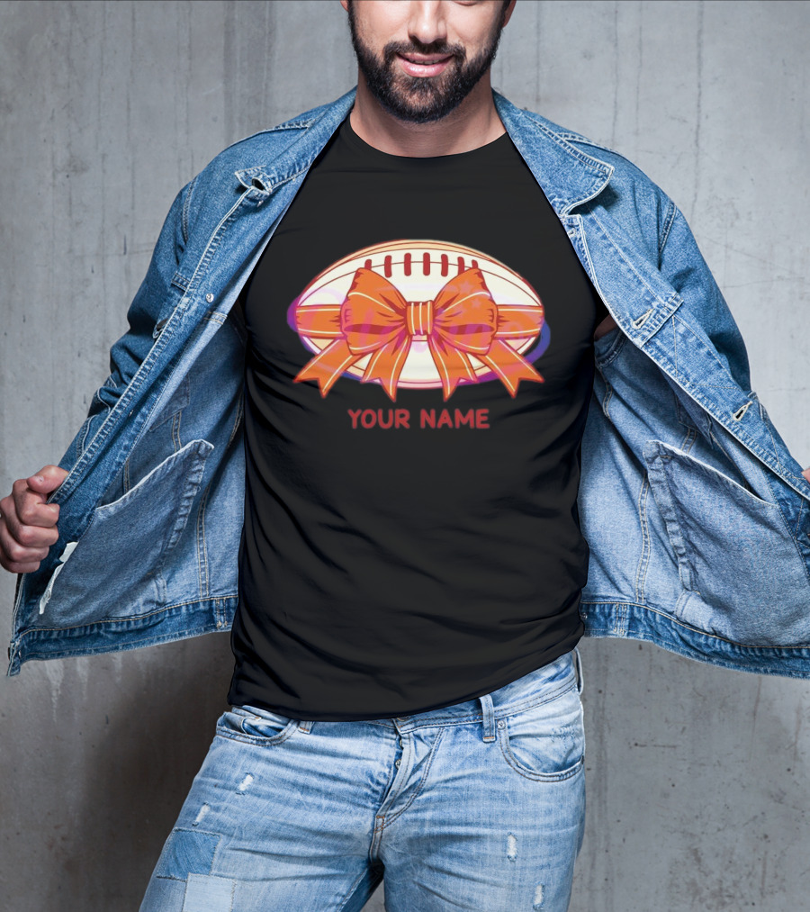 Your Name Coquette Football Bow T-Shirt