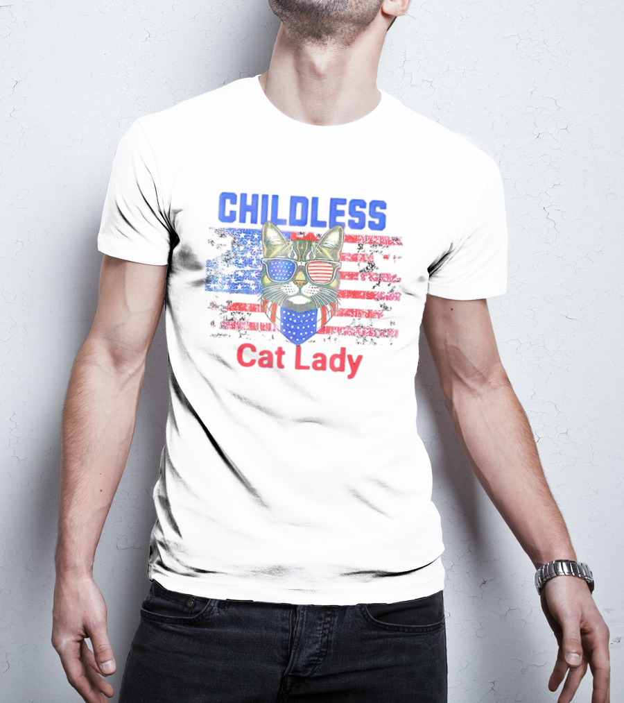 Childless Cat Lady USA Flag Sunglasses T-Shirt