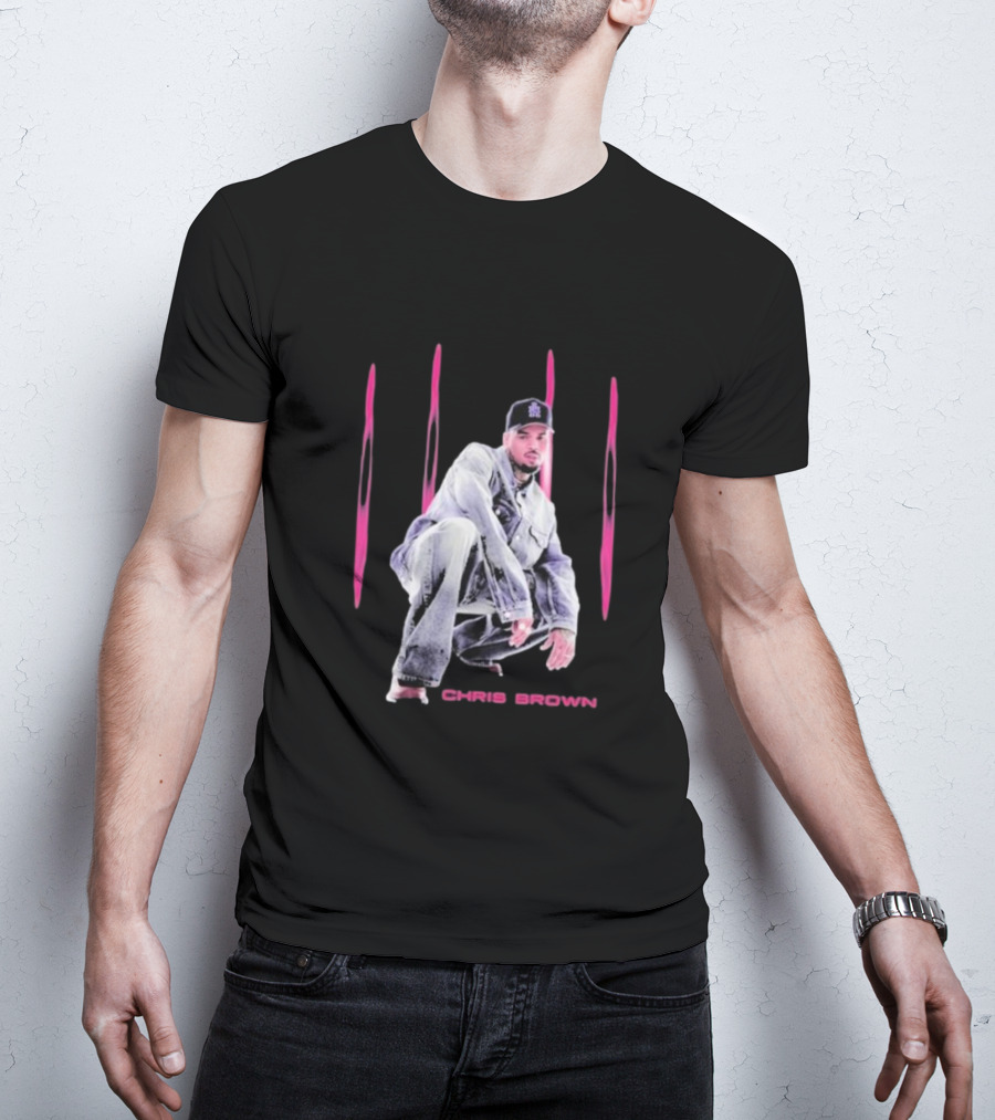 Chris Brown Pink Streaks Black Denim T-Shirt