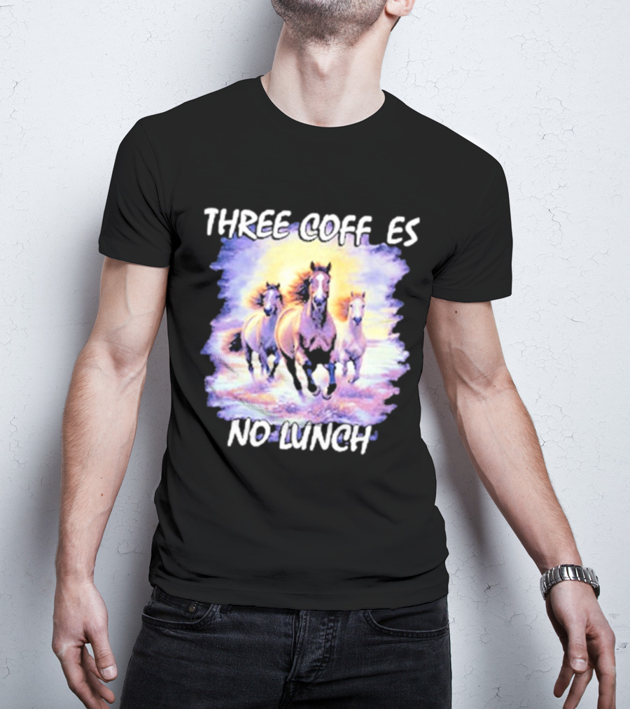 Three Coffees No Lunch Horse Trio Running T-Shirt