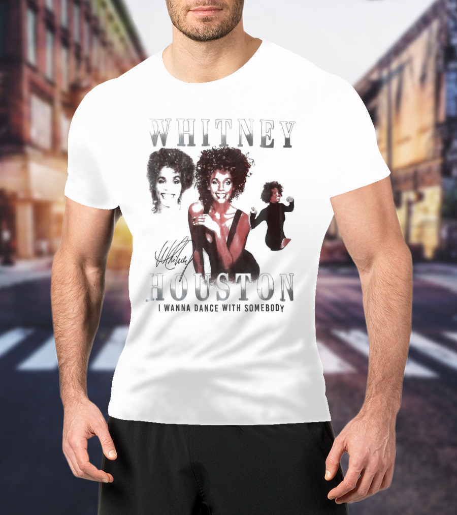 Whitney Houston I Wanna Dance With Somebody Vintage Portrait Signature T-Shirt