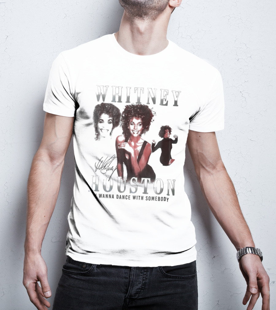 Whitney Houston I Wanna Dance With Somebody Vintage Portrait Signature T-Shirt