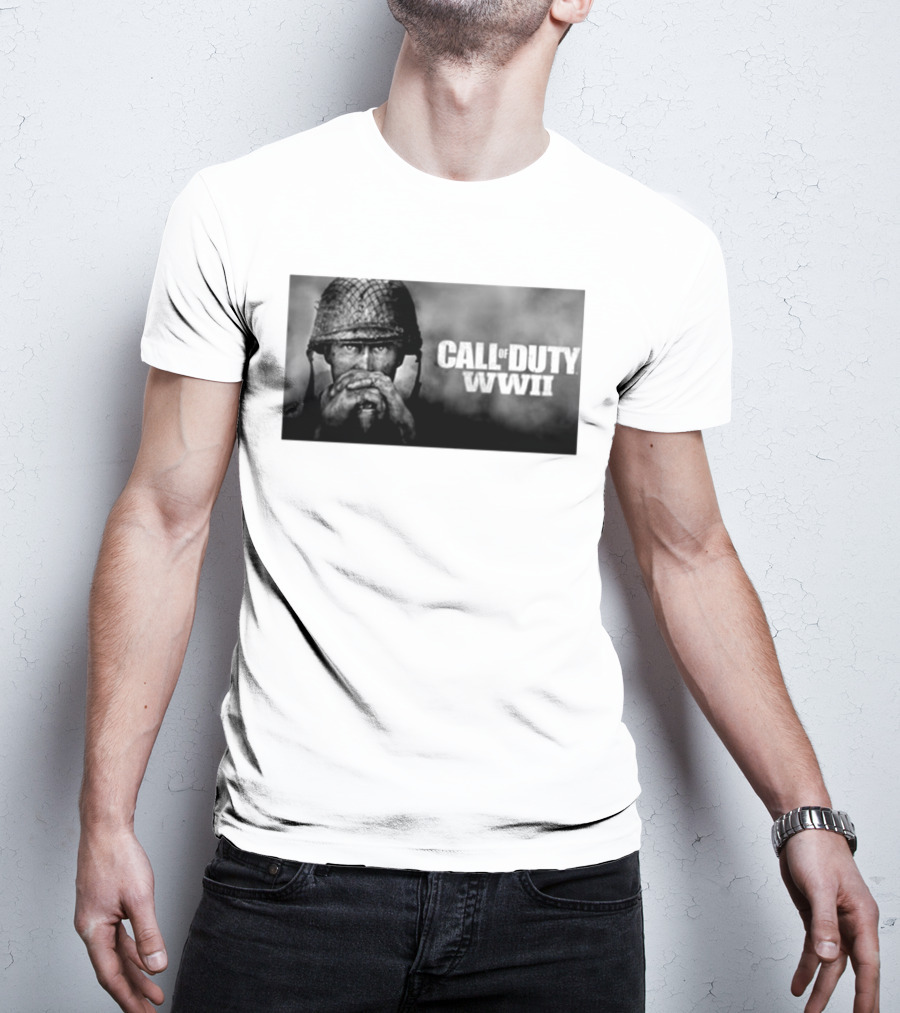 Call Of Duty WWII Soldier Image Black And White T-Shirt