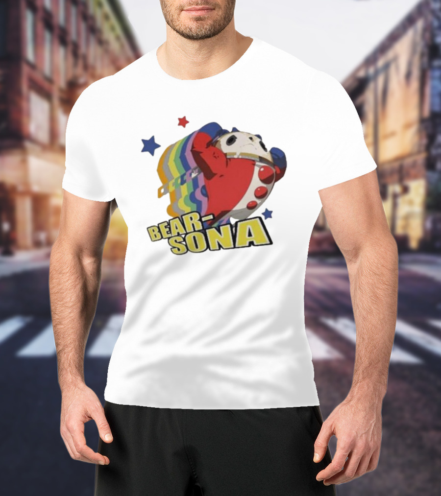 Bear-Sona Teddie Persona 4 Character Red Outfit Psychedelic Stars T-Shirt