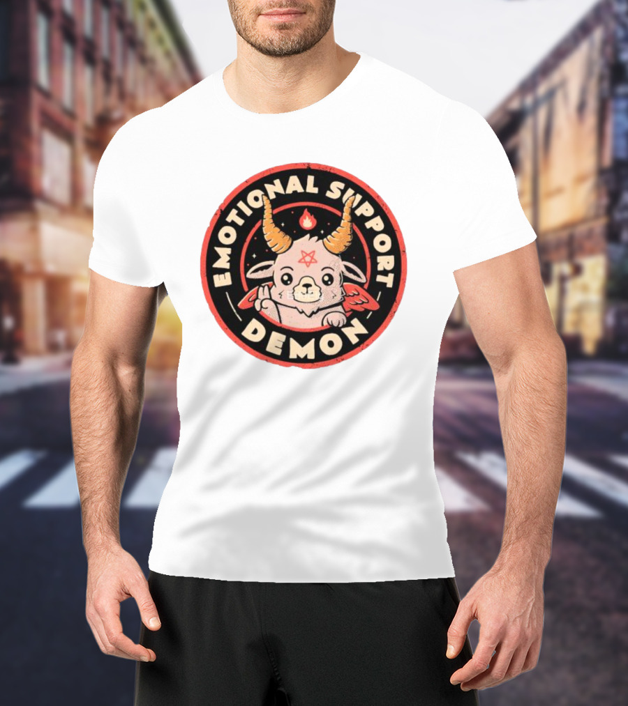 Emotional Support Demon Cute Devil Goat With Wings And Fire T-Shirt