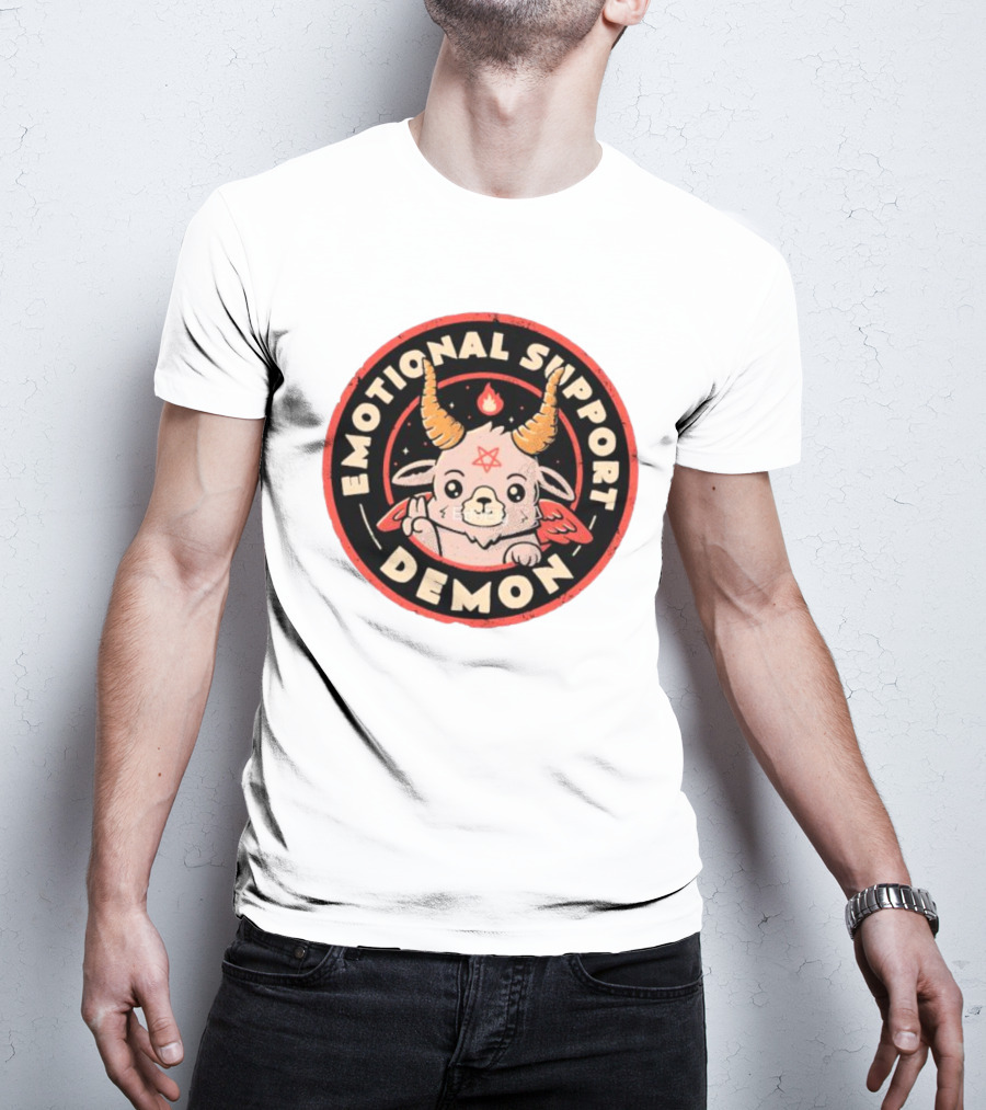 Emotional Support Demon Cute Devil Goat With Wings And Fire T-Shirt