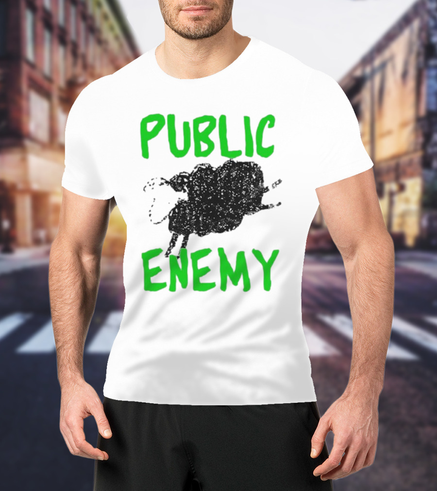 Public Enemy Sheep Black And Green Text T-Shirt