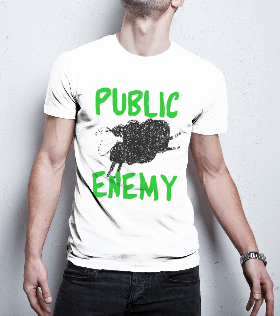 Public Enemy Sheep Black And Green Text T-Shirt