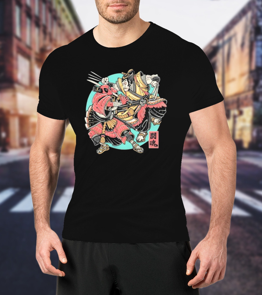 Samurai Wolverine Fighting Spirit Deadpool Showdown T-Shirt